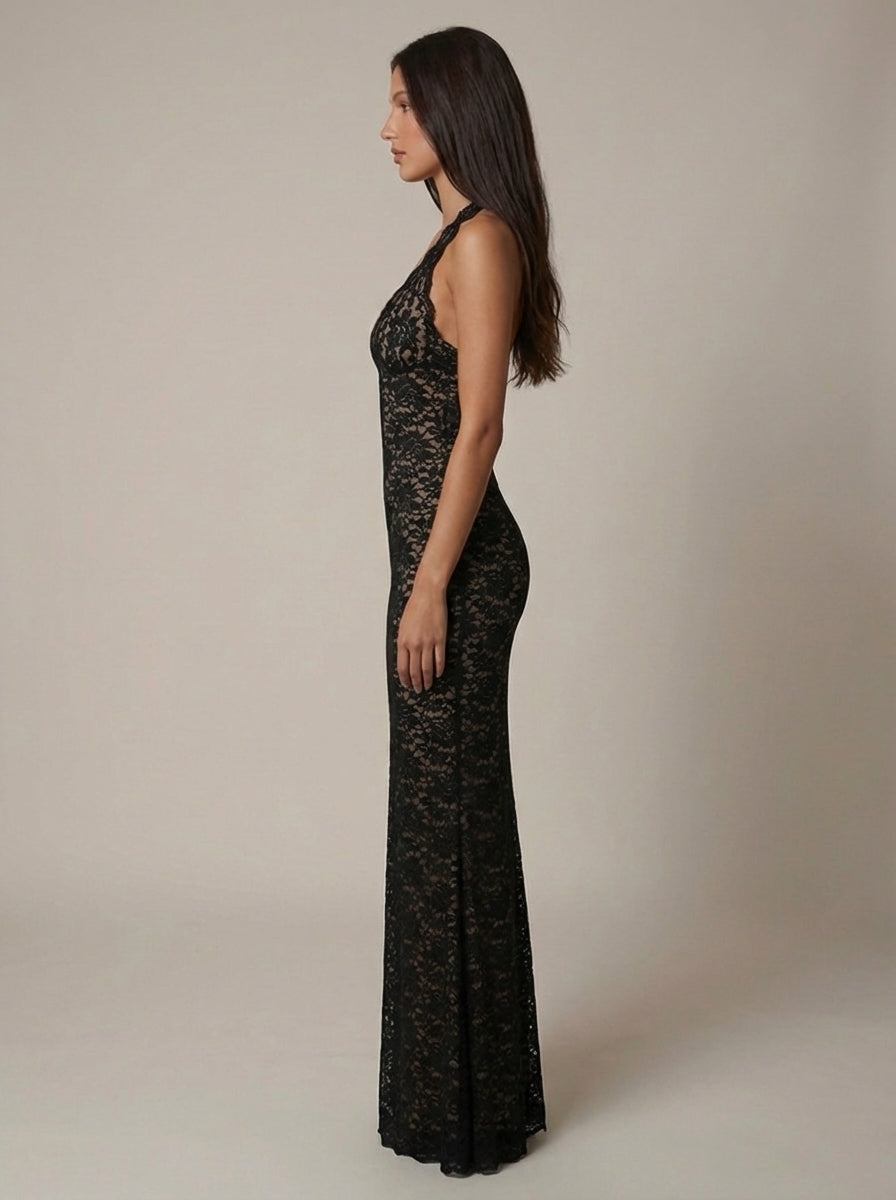 Audrey Lace Deep V Maxi Dress Cocktail