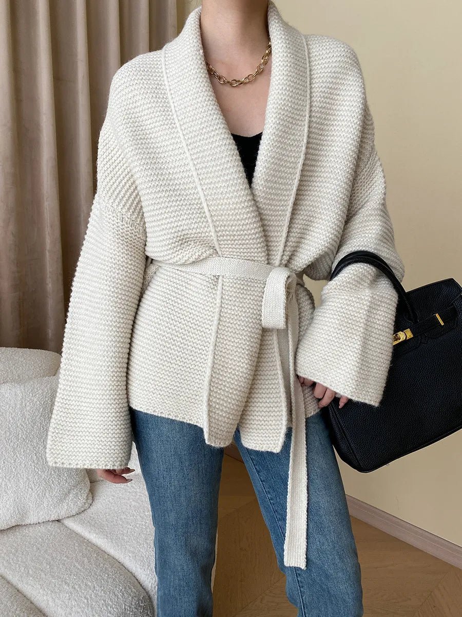 Aurelia Belted Textured Heavyweight Knit Cardigan