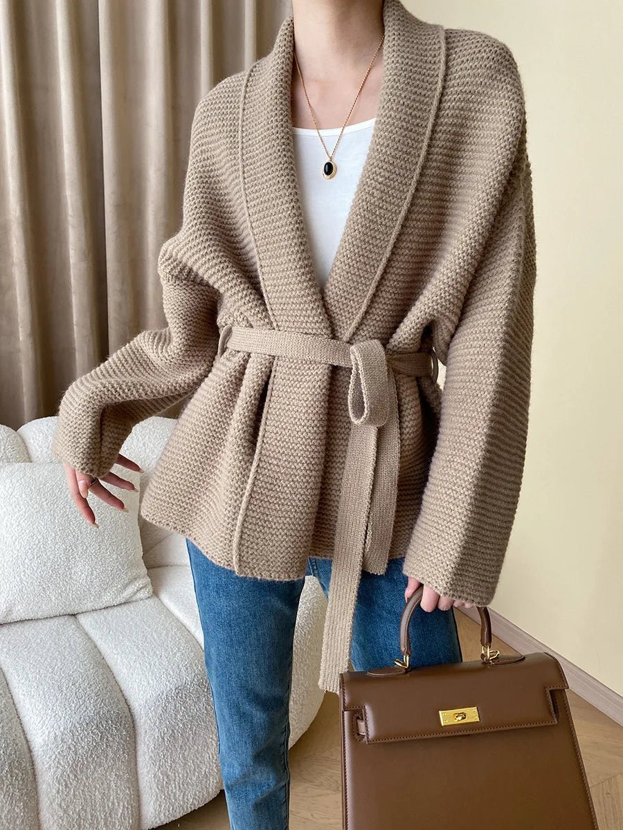Aurelia Belted Textured Heavyweight Knit Cardigan