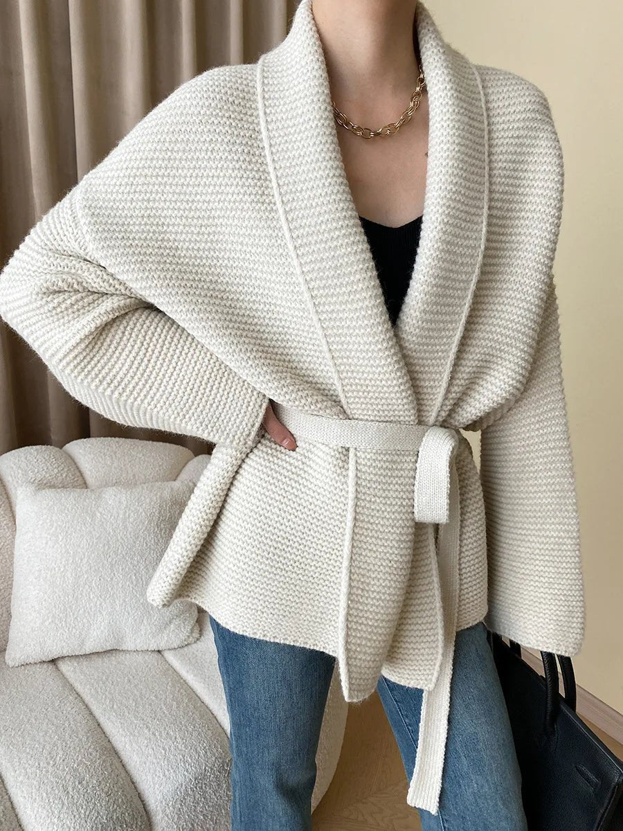 Aurelia Belted Textured Heavyweight Knit Cardigan