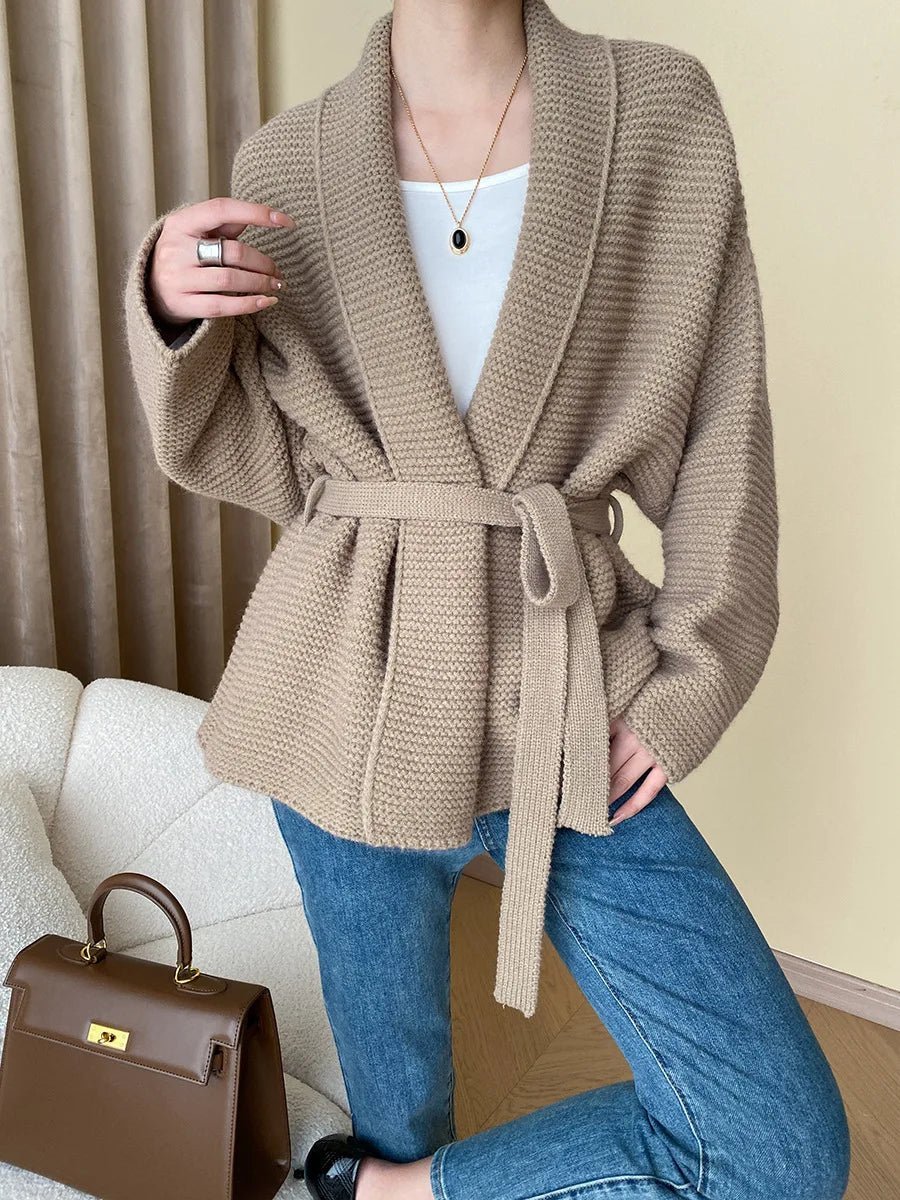 Aurelia Belted Textured Heavyweight Knit Cardigan