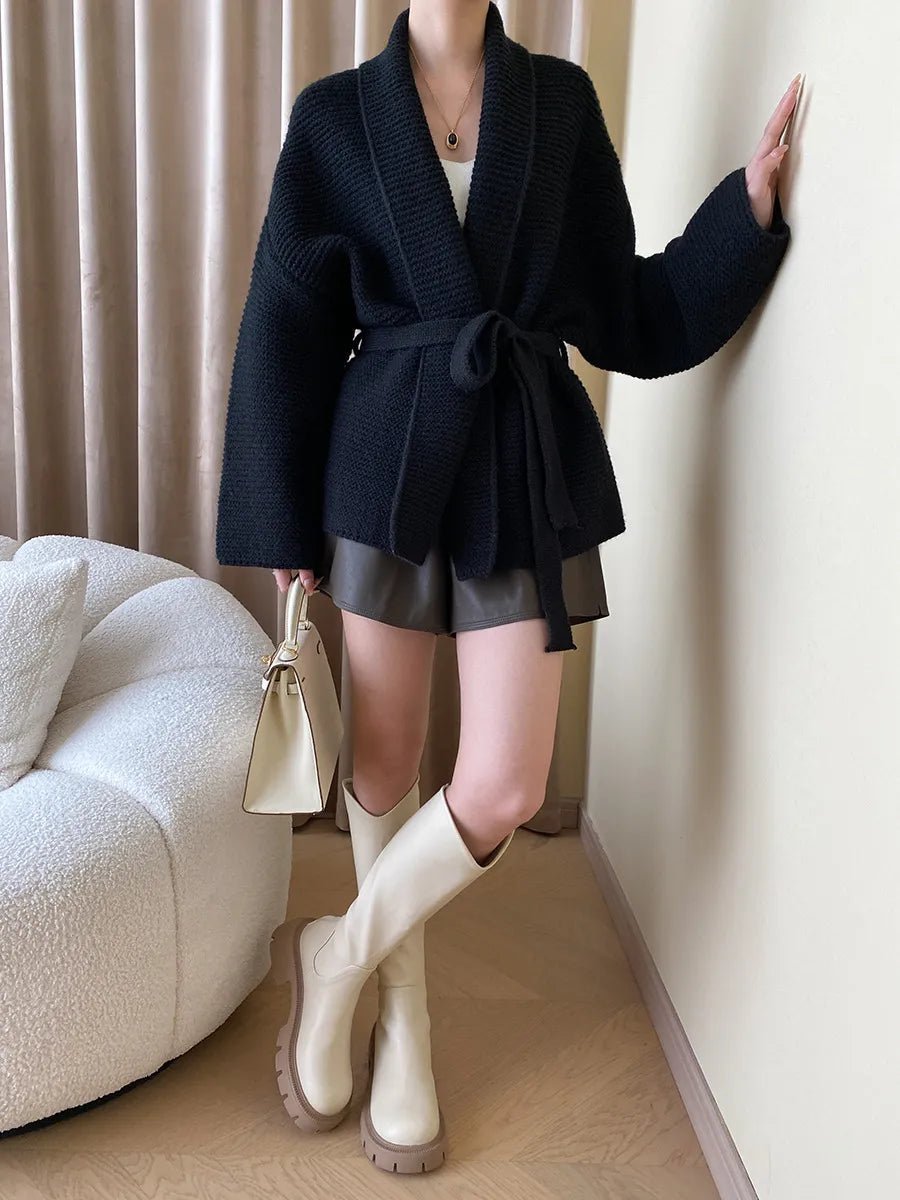 Aurelia Belted Textured Heavyweight Knit Cardigan