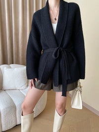 Aurelia Belted Textured Heavyweight Knit Cardigan