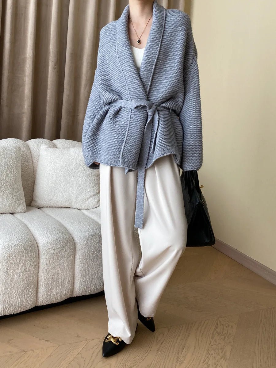 Aurelia Belted Textured Heavyweight Knit Cardigan