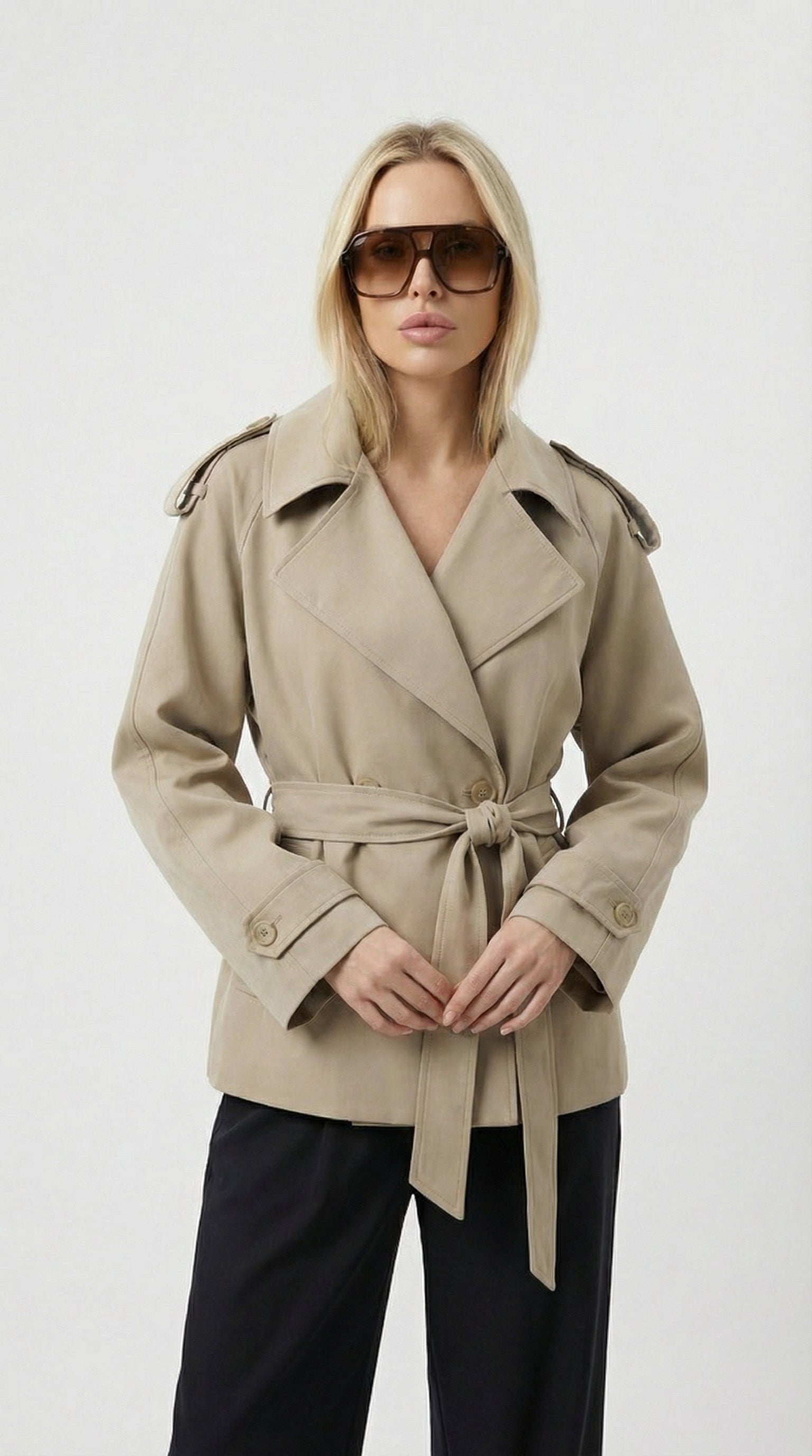 Aurelia Cropped Double-Breasted Trench Jacket