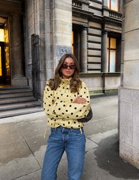 Aurelia Drawstring High-Neck Polka-Dot Jacket