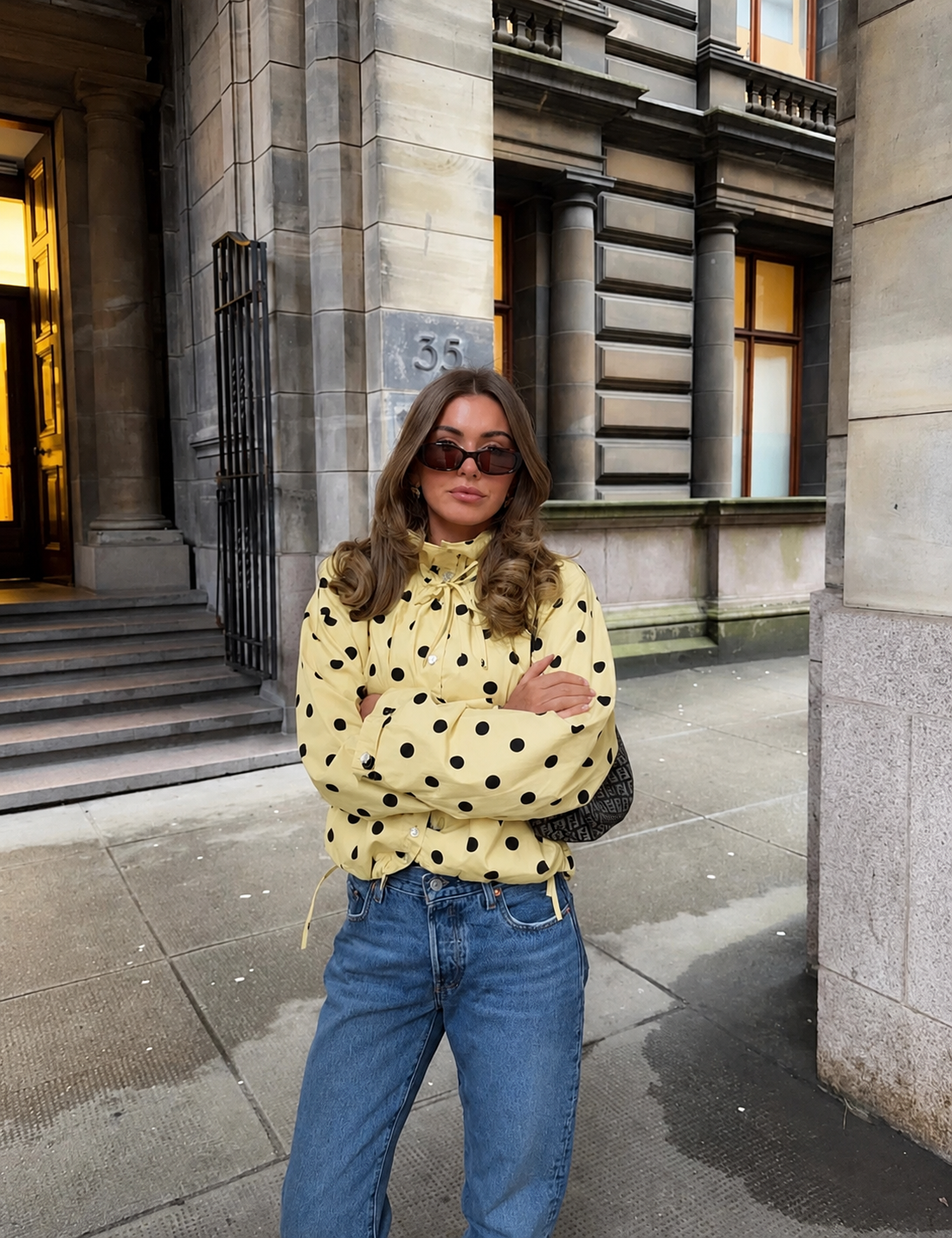 Aurelia Drawstring High-Neck Polka-Dot Jacket