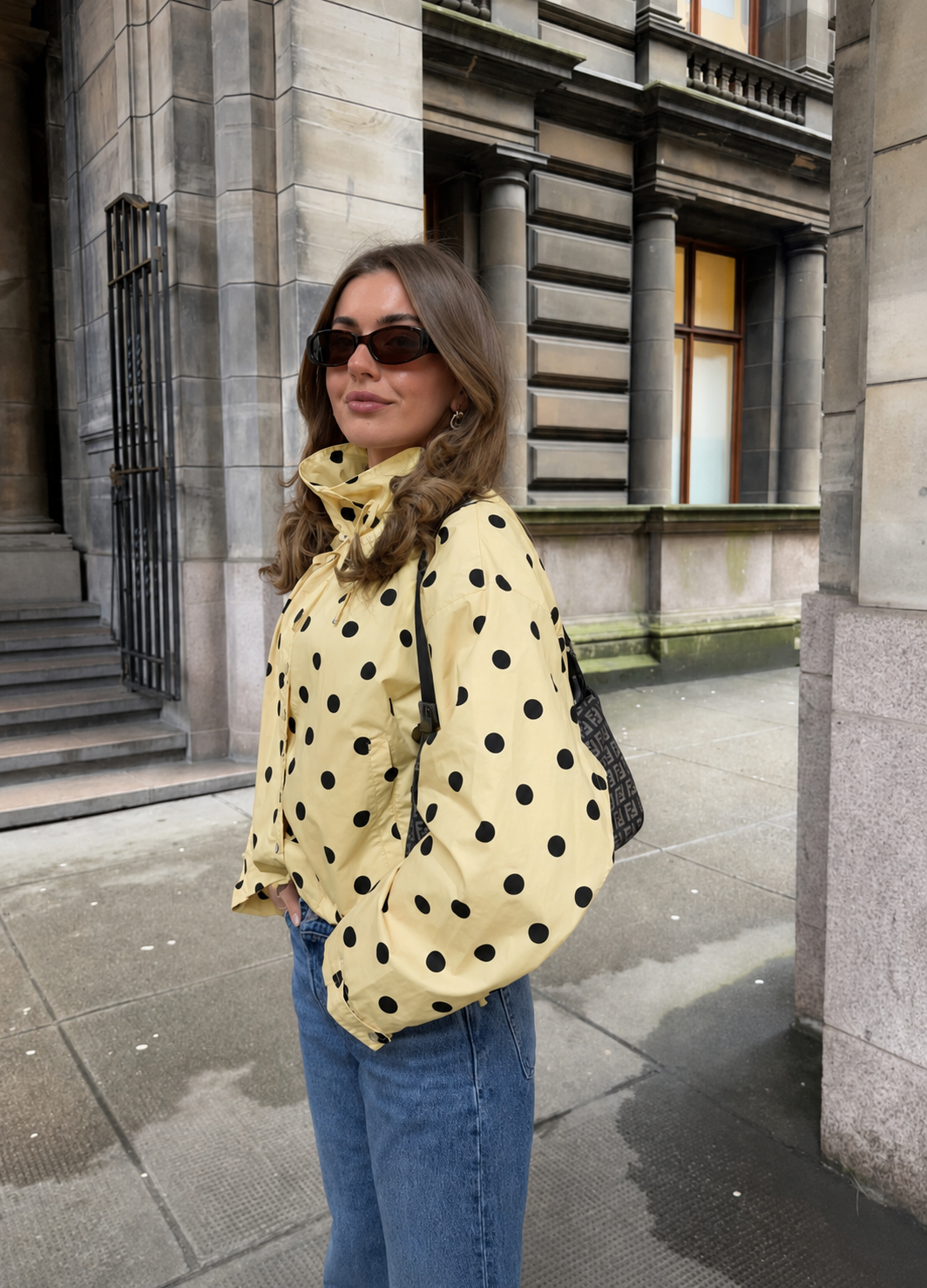 Aurelia Drawstring High-Neck Polka-Dot Jacket