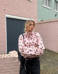 Aurelia Drawstring High-Neck Polka-Dot Jacket