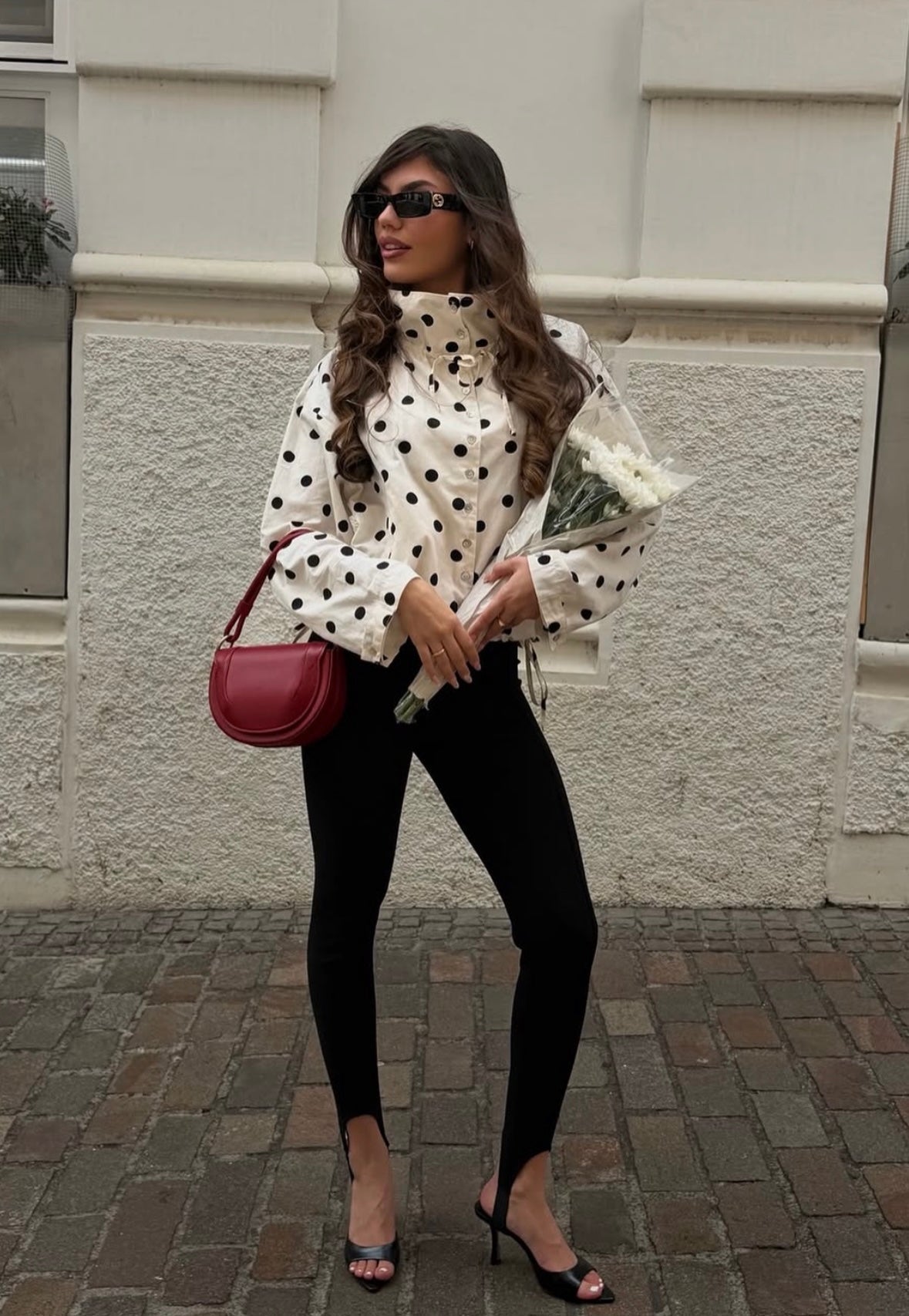 Aurelia Drawstring High-Neck Polka-Dot Jacket