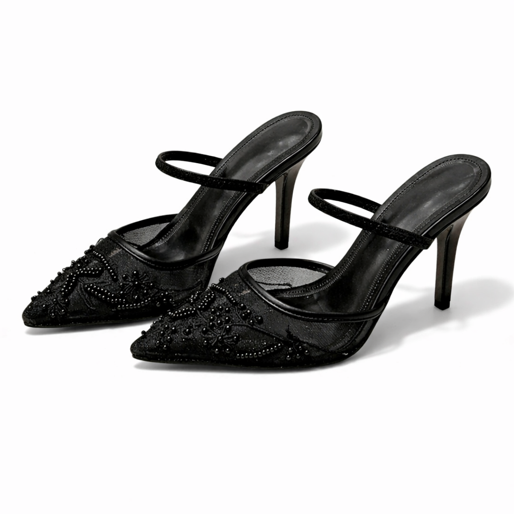 Aurelia Embroidered Mesh Pointed Slingback Heels