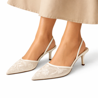 Aurelia Embroidered Mesh Pointed Slingback Heels