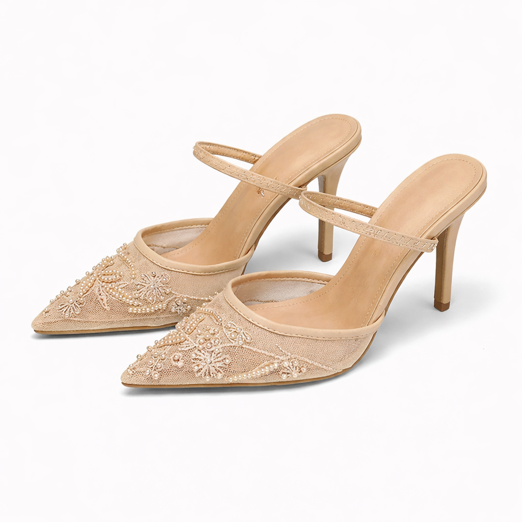 Aurelia Embroidered Mesh Pointed Slingback Heels
