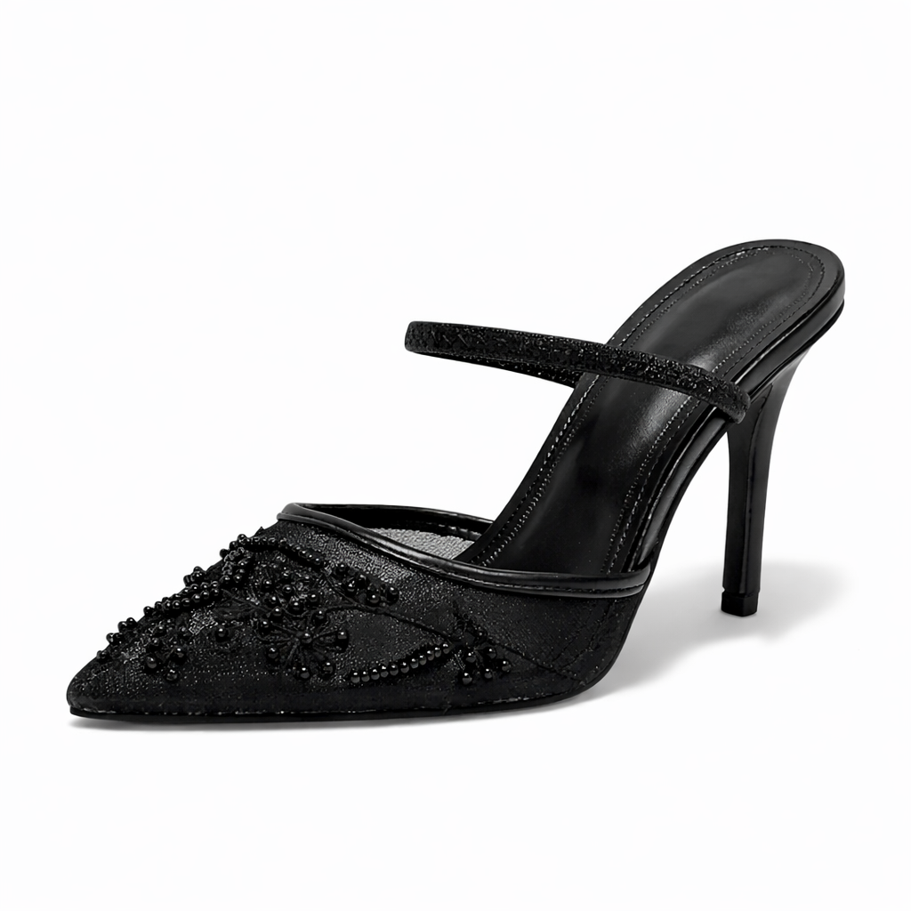 Aurelia Embroidered Mesh Pointed Slingback Heels