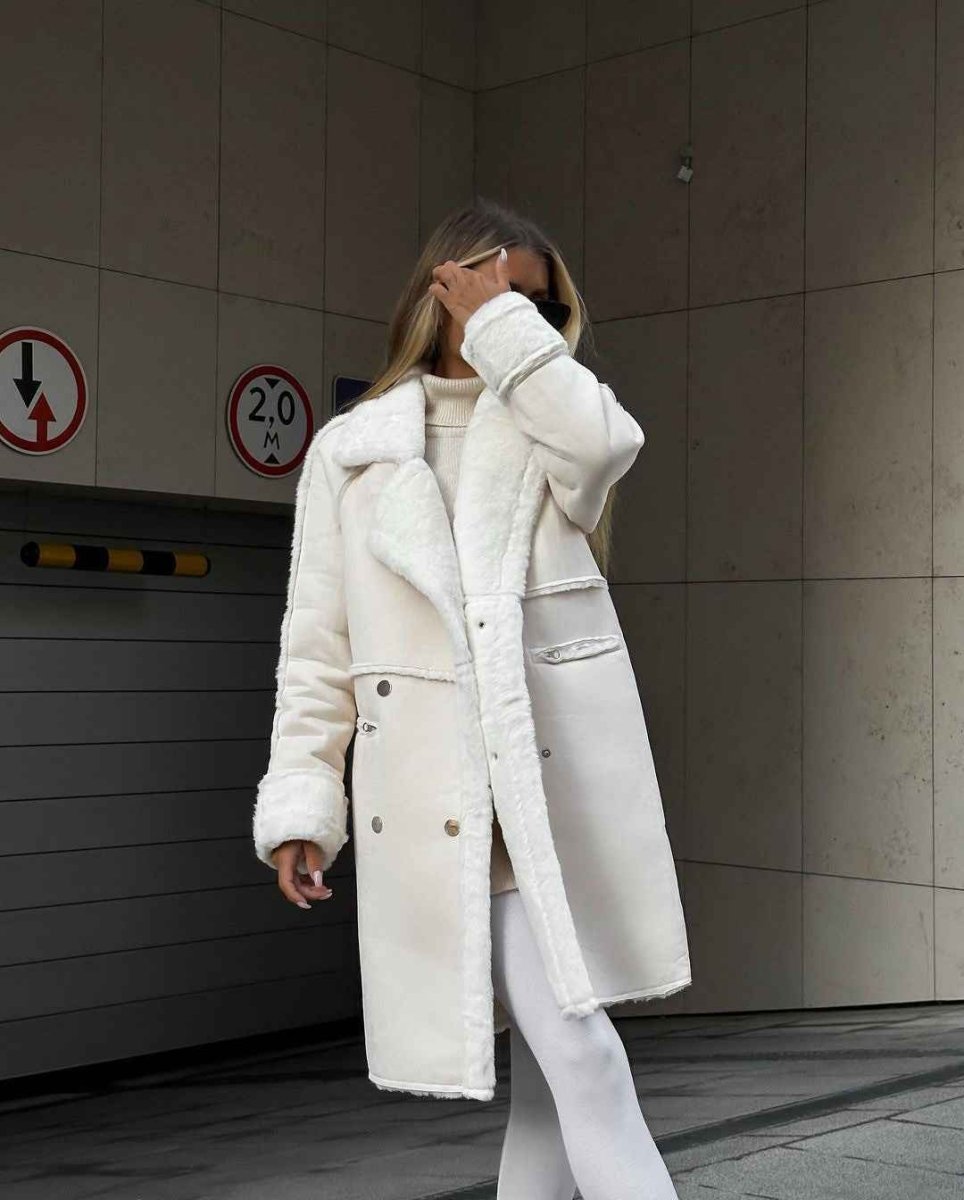 Aurelia Faux-Shearling Double-Breasted Faux-Suede Coat