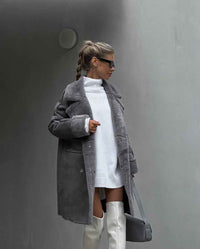 Aurelia Faux-Shearling Double-Breasted Faux-Suede Coat