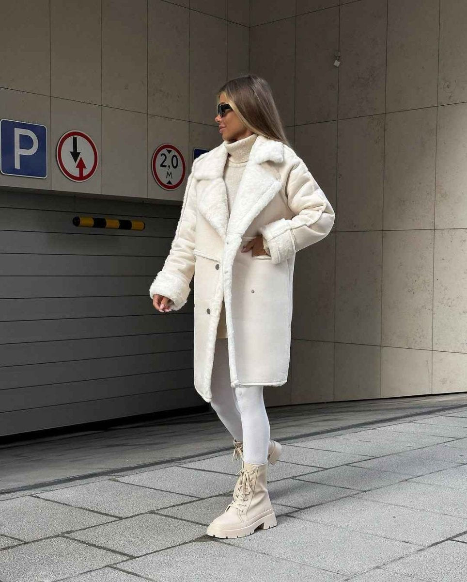 Aurelia Faux-Shearling Double-Breasted Faux-Suede Coat