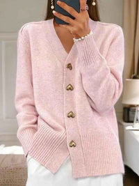 Aurelia Heart-Button Knit Cardigan