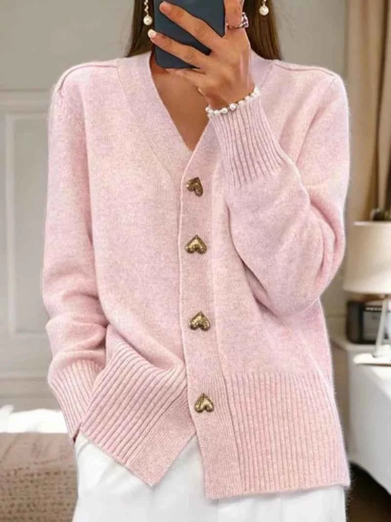 Aurelia Heart-Button Knit Cardigan