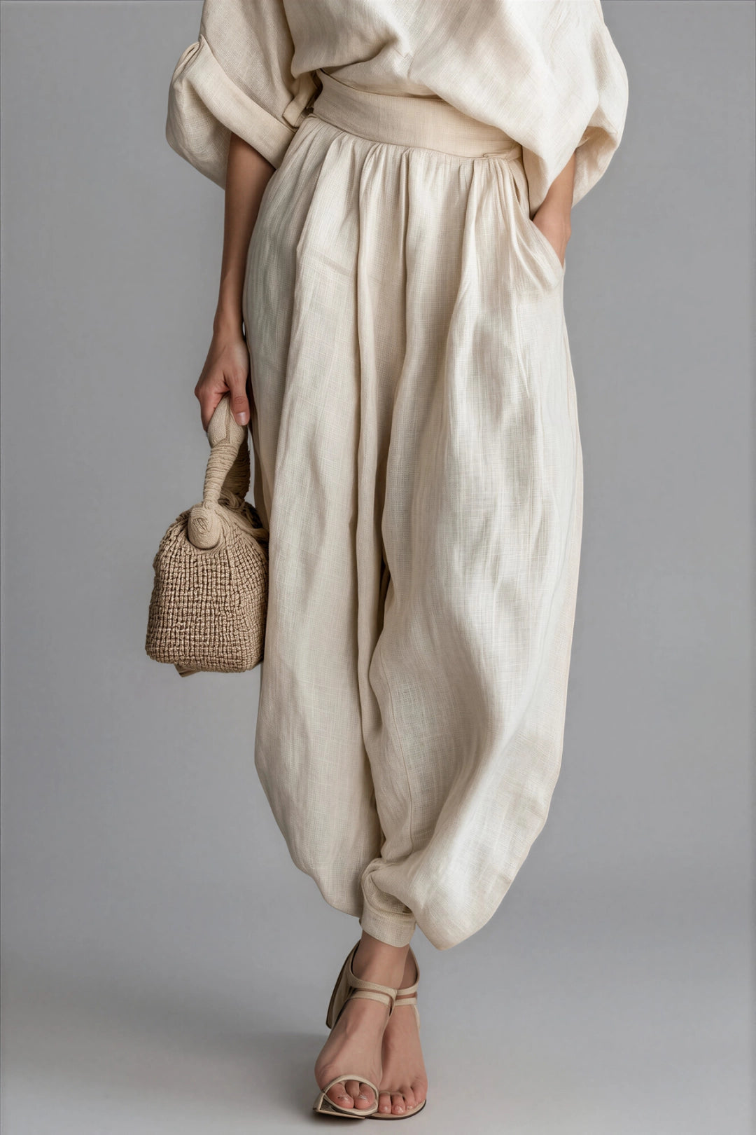 Aurelia Linen One-Shoulder Top & Harem Pants Set
