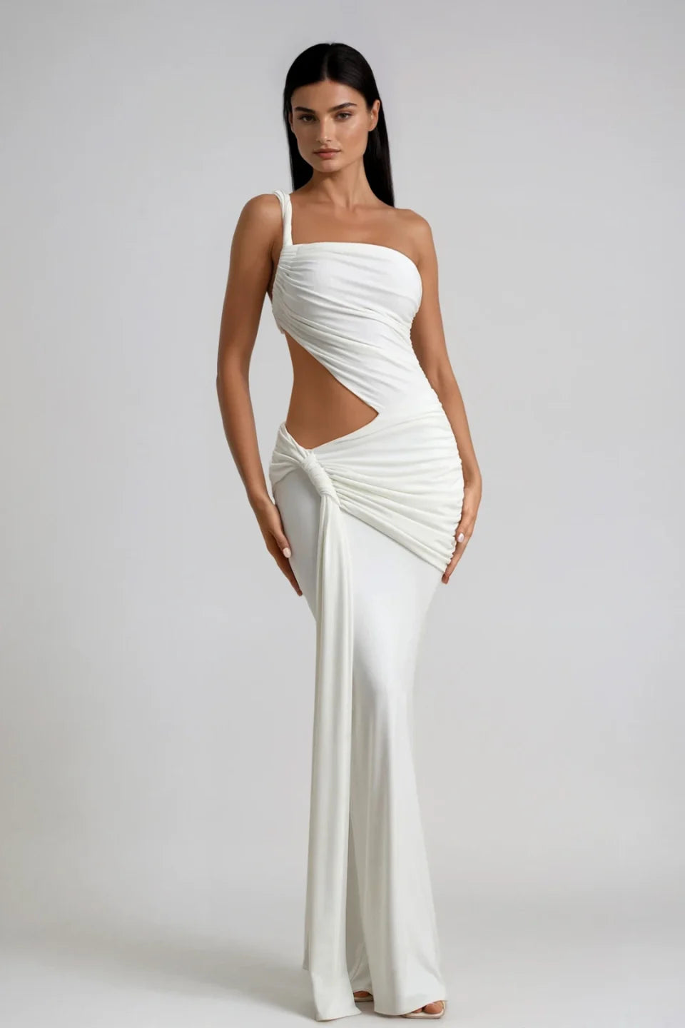 Aurelia One Shoulder Cut Out Ruched Maxi Dress