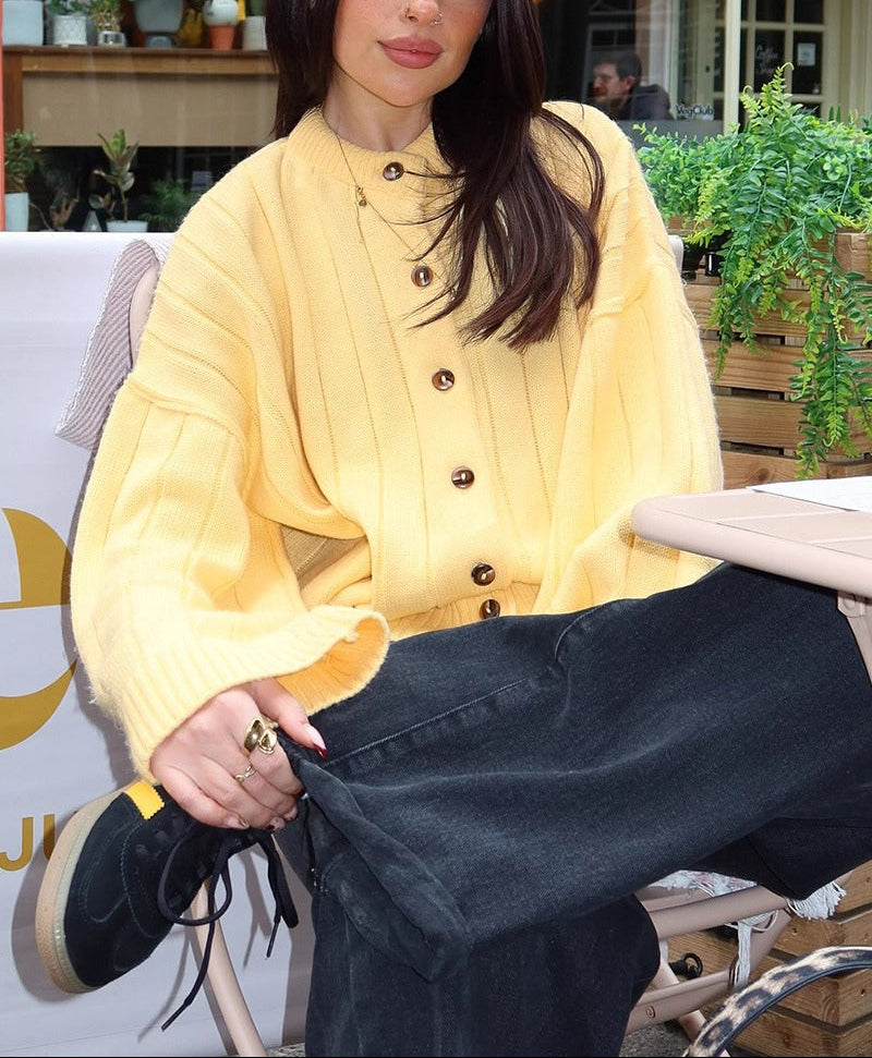 Aurelia Ribbed Button-Front Knit Cardigan