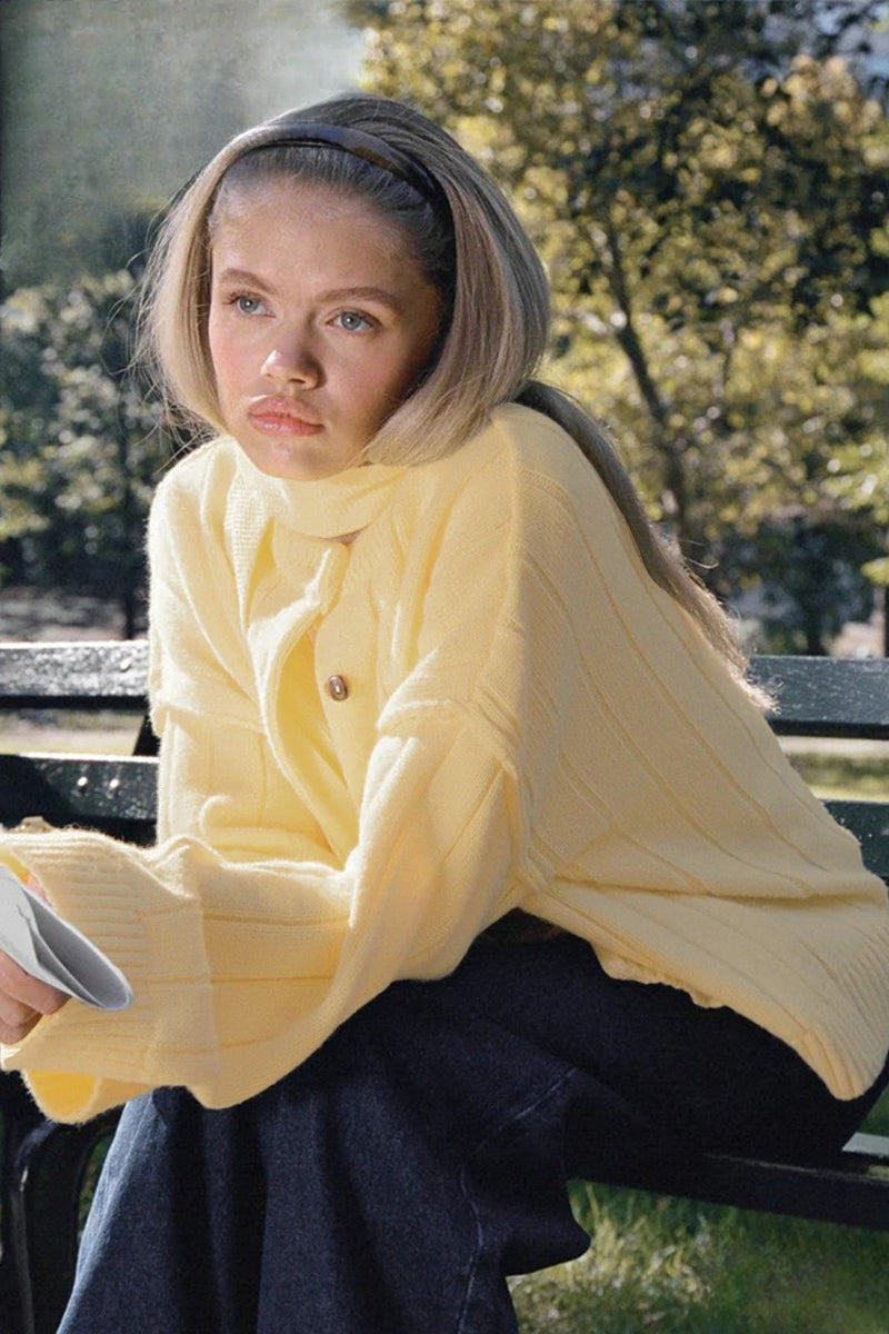 Aurelia Ribbed Button-Front Knit Cardigan
