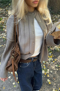 Aurelia Ribbed Button-Front Knit Cardigan