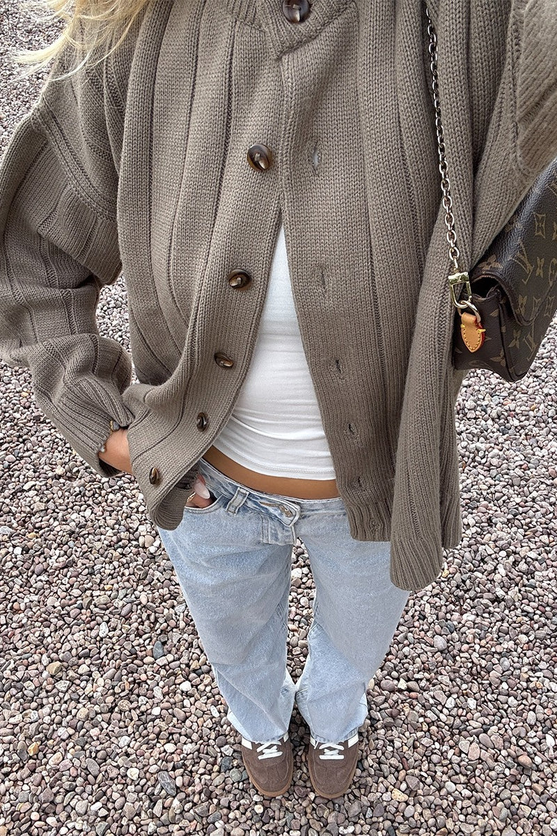 Aurelia Ribbed Button-Front Knit Cardigan