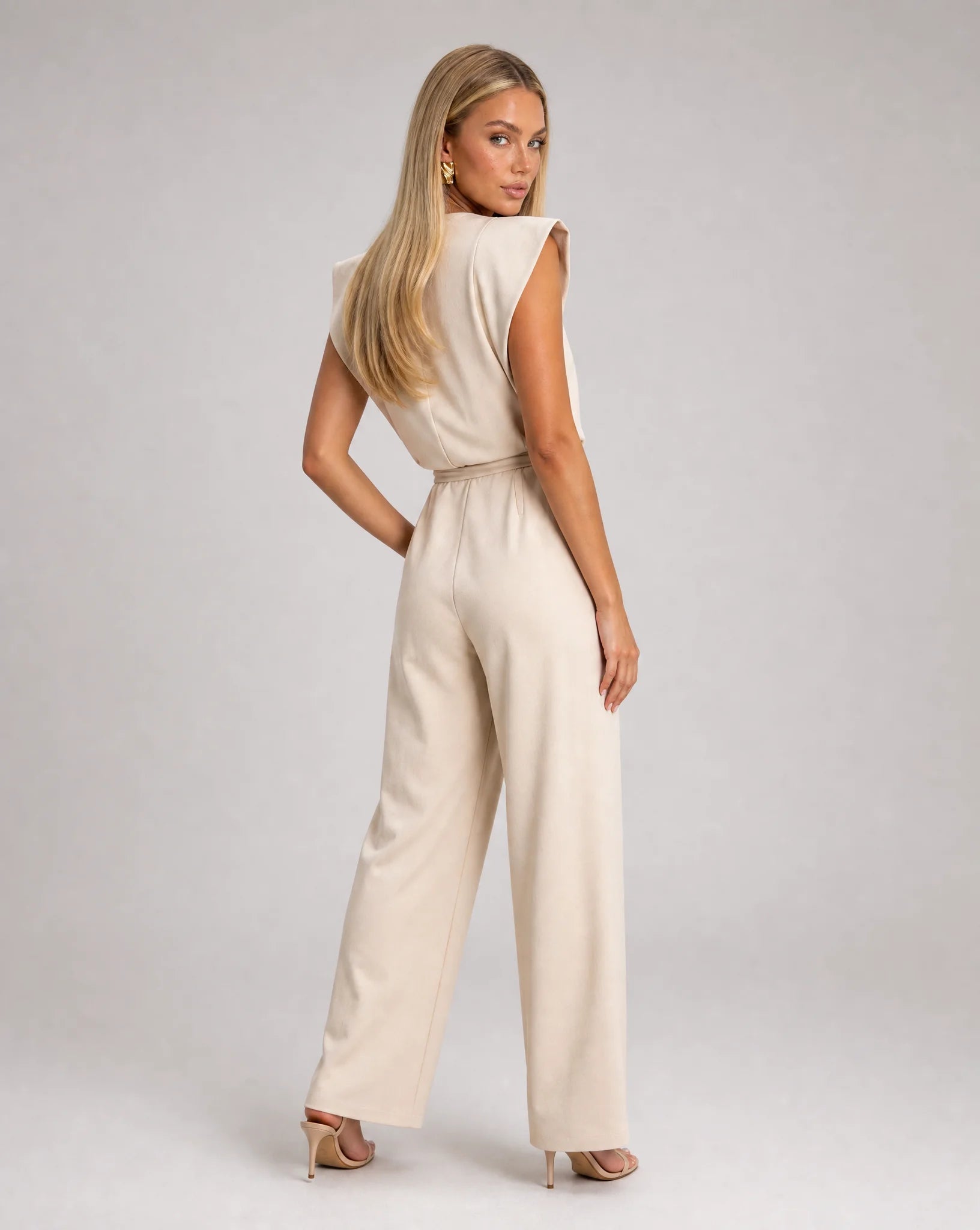 Aurelia Ruffle-Sleeve Belted Wide-Leg Jumpsuit