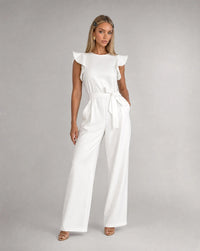 Aurelia Ruffle-Sleeve Belted Wide-Leg Jumpsuit