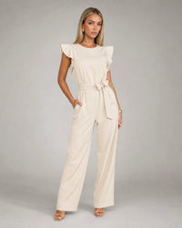 Aurelia Ruffle-Sleeve Belted Wide-Leg Jumpsuit