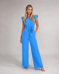 Aurelia Ruffle-Sleeve Belted Wide-Leg Jumpsuit