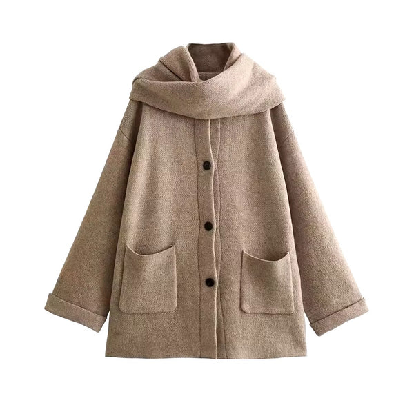 Aurelia Scarf-Detail Oversized Wool-Blend Coat