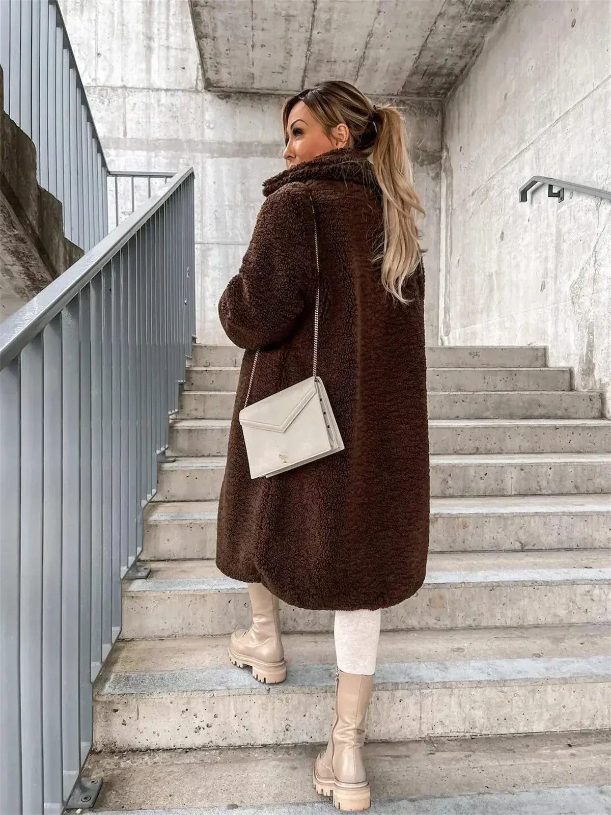 Aurelia Single-Breasted Teddy Fleece Long Coat