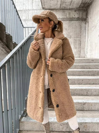 Aurelia Single-Breasted Teddy Fleece Long Coat