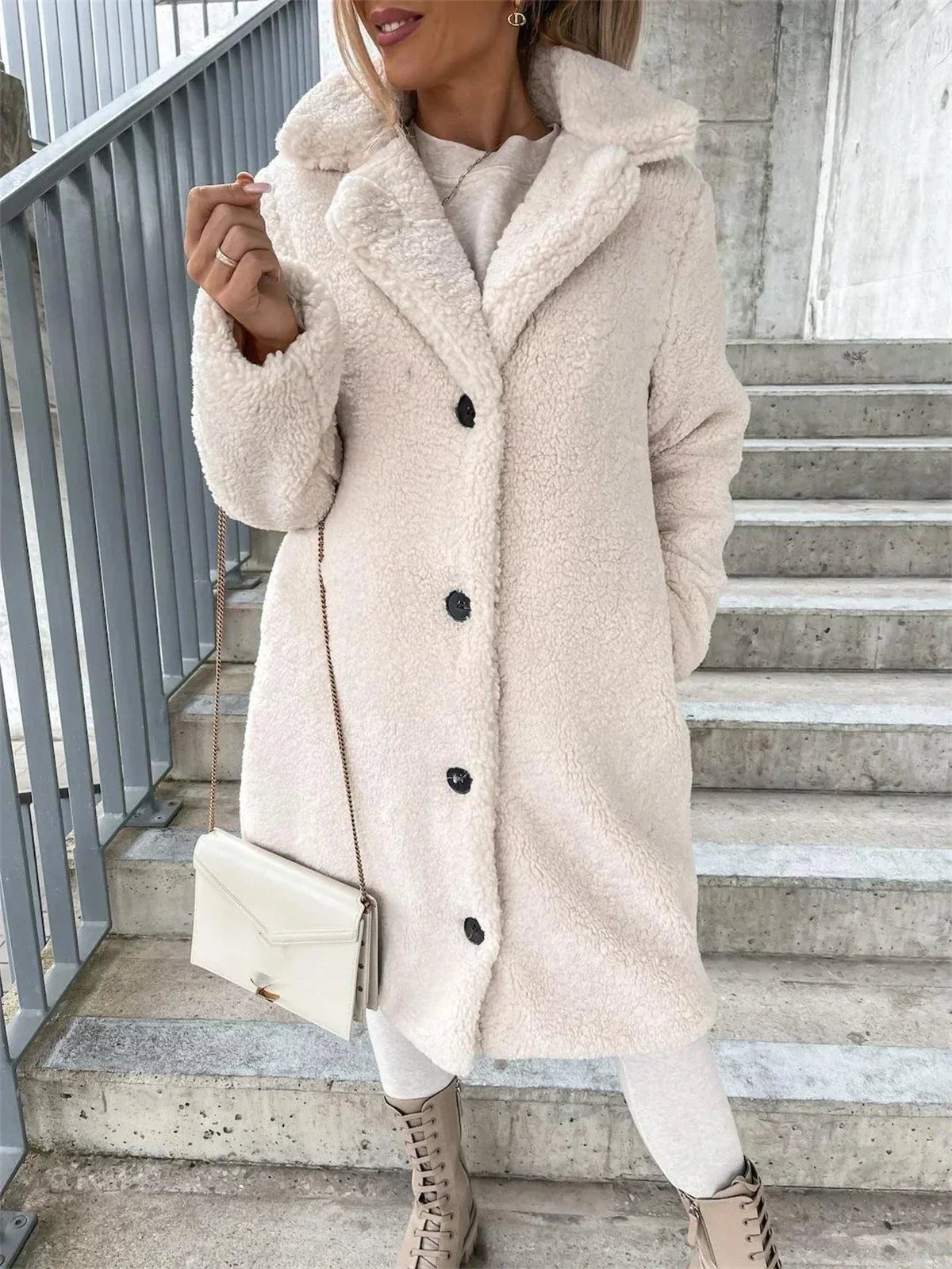 Aurelia Single-Breasted Teddy Fleece Long Coat