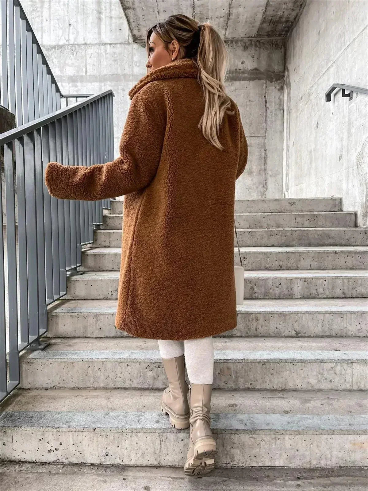 Aurelia Single-Breasted Teddy Fleece Long Coat