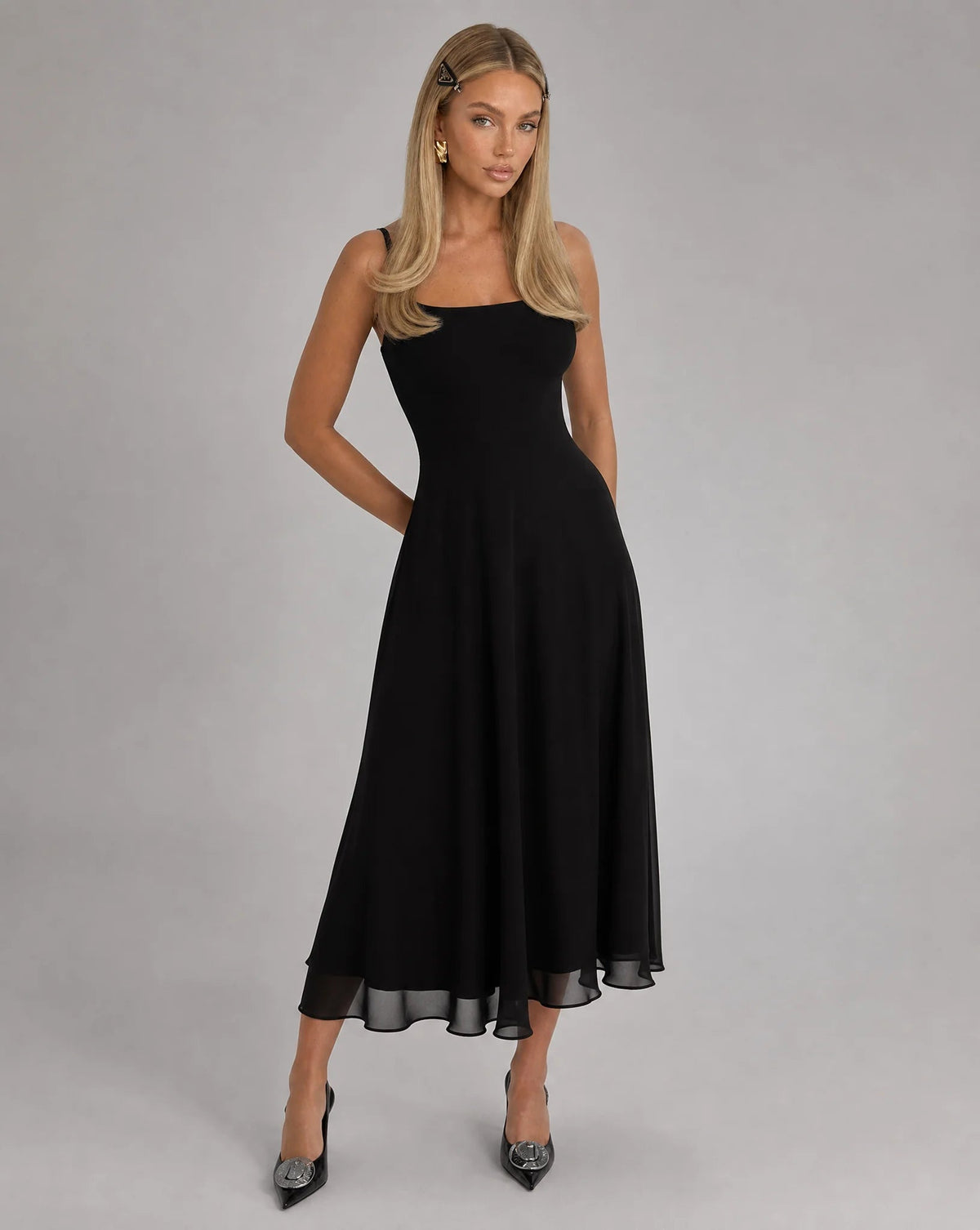 Aurelia Square-Neck A-Line Midi Dress