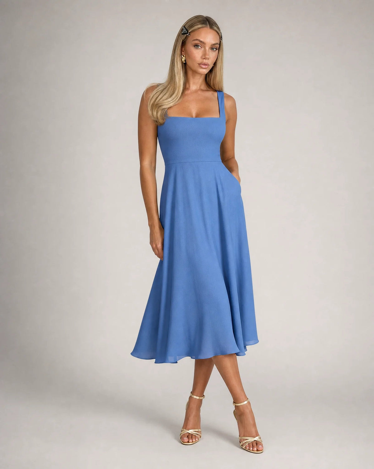 Aurelia Square-Neck A-Line Midi Dress