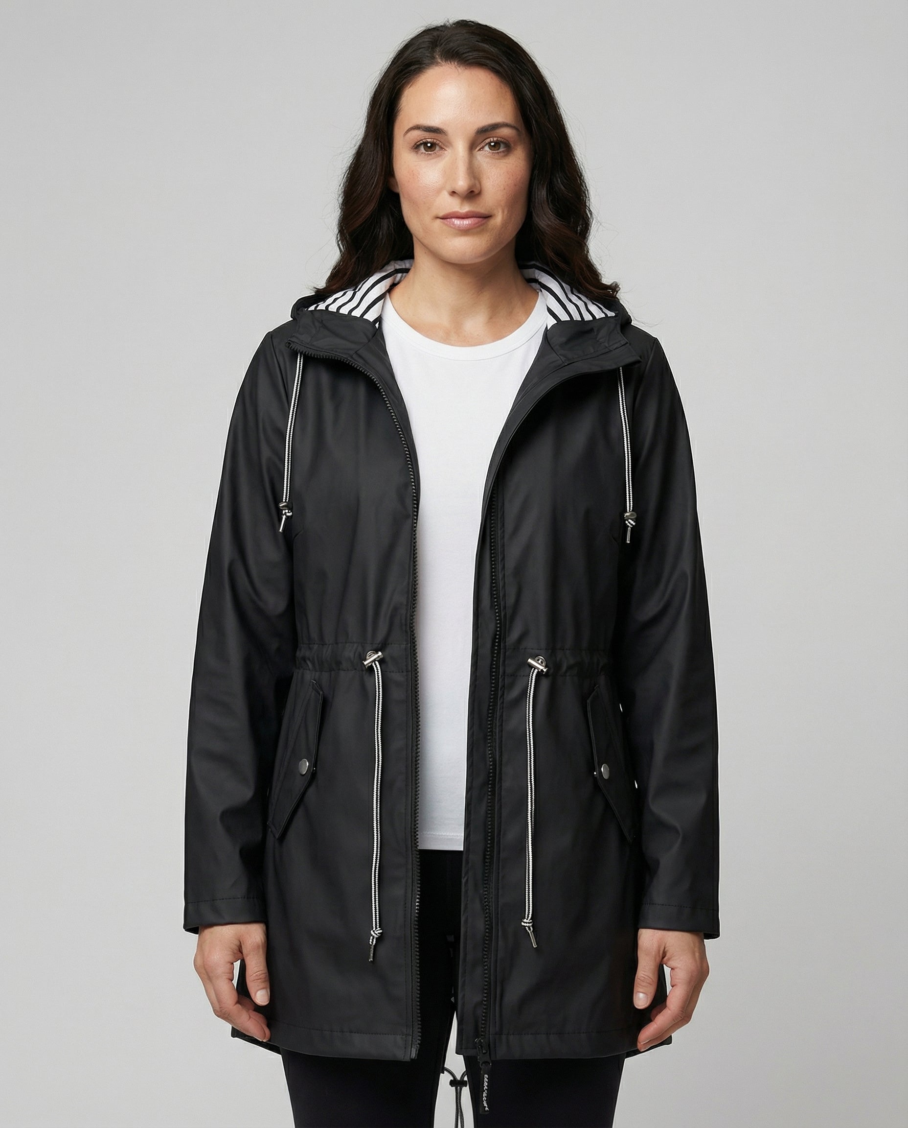 Aurelia Striped-Lined Waterproof Parka Raincoat