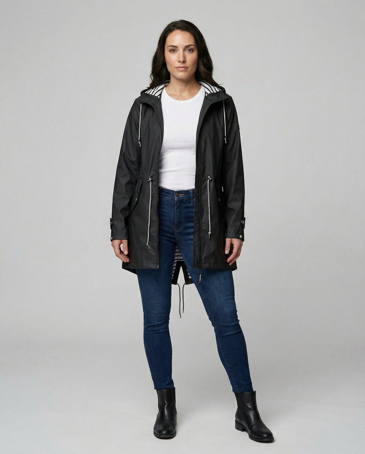 Aurelia Striped-Lined Waterproof Parka Raincoat