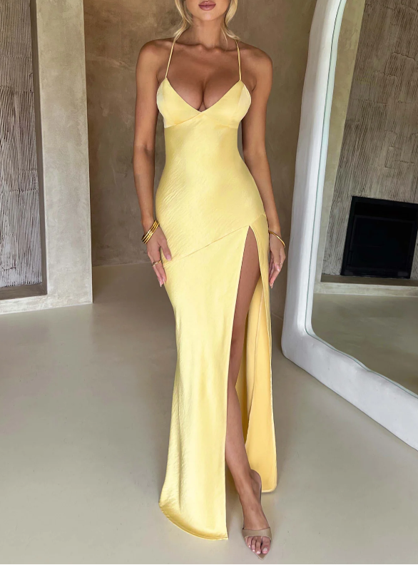 Aurélie Satin Split Evening Gown