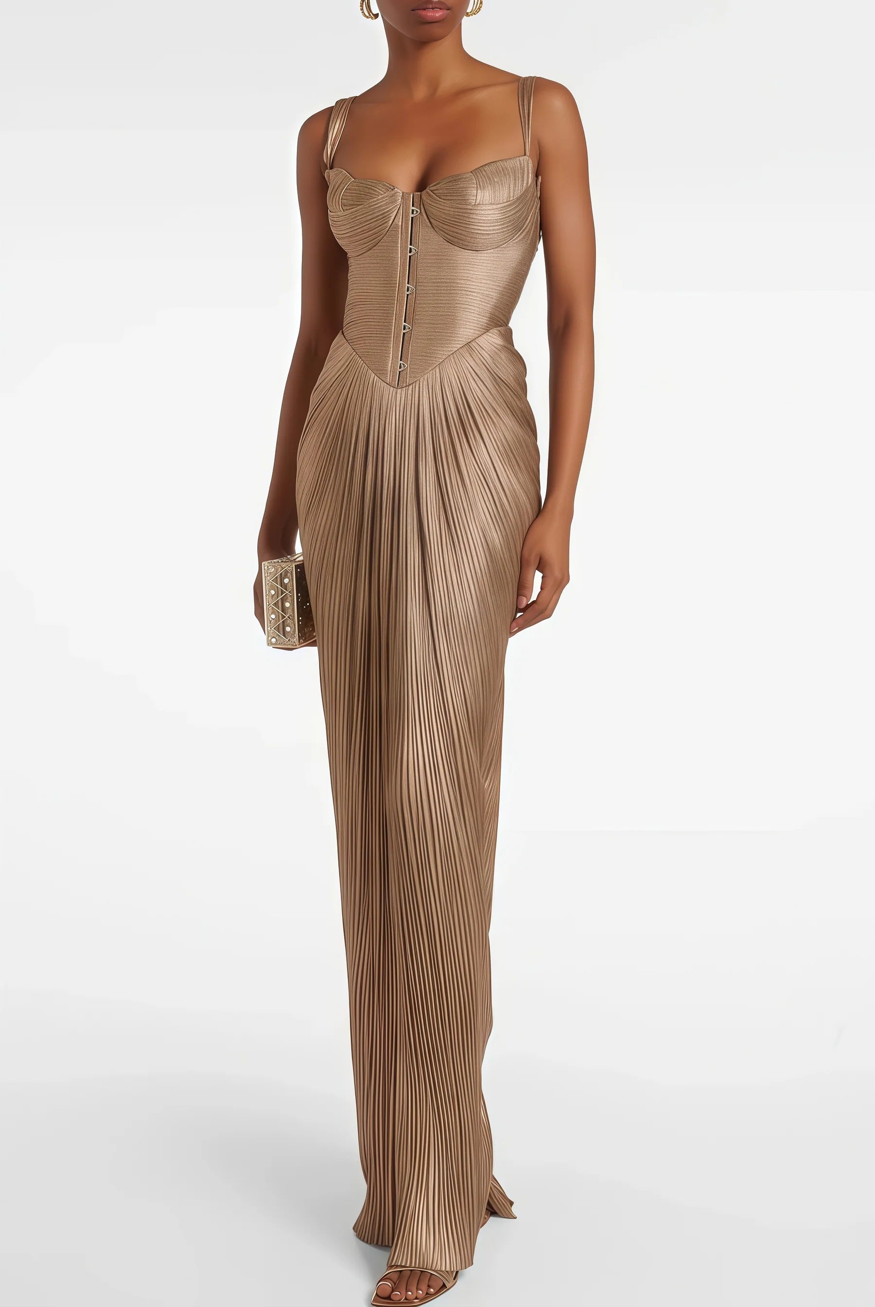 Aurevia Pleated Corset Maxi Dress