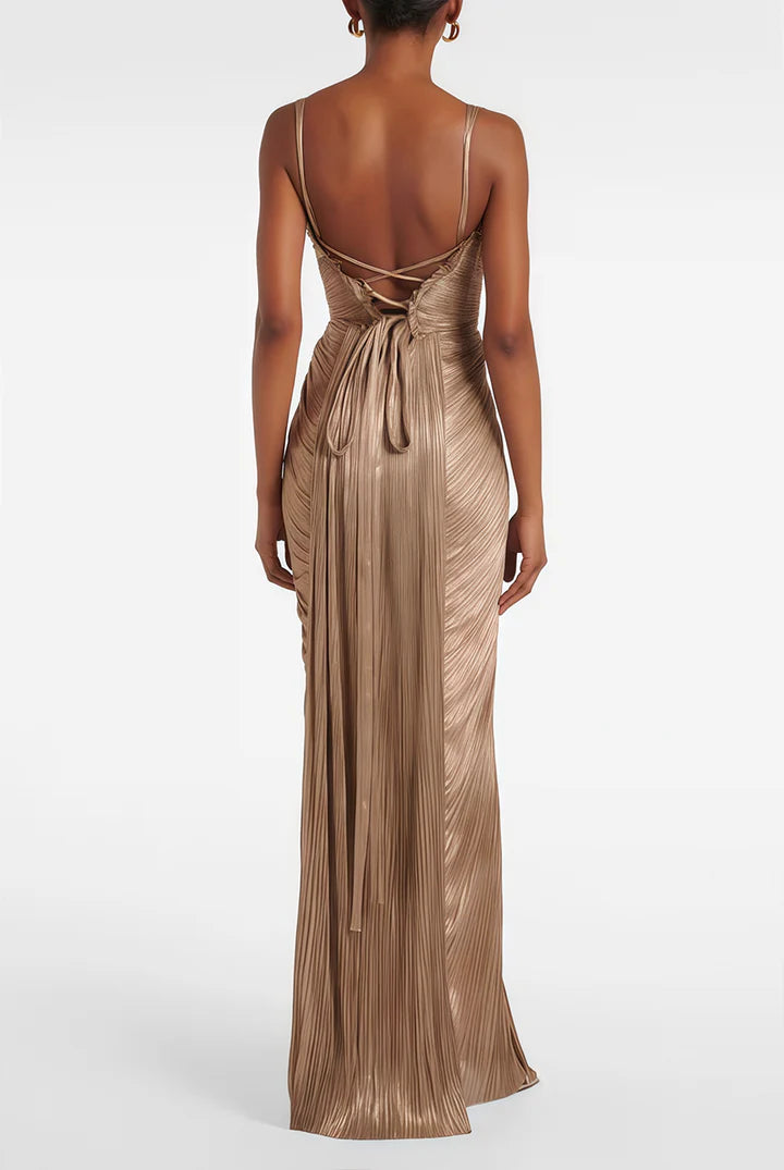Aurevia Pleated Corset Maxi Dress