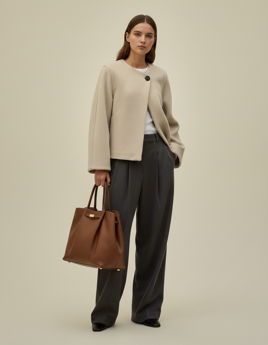 Aurielle Cropped Minimal Wool Jacket