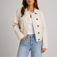 Aveline Cropped Classic-Collar Button Jacket