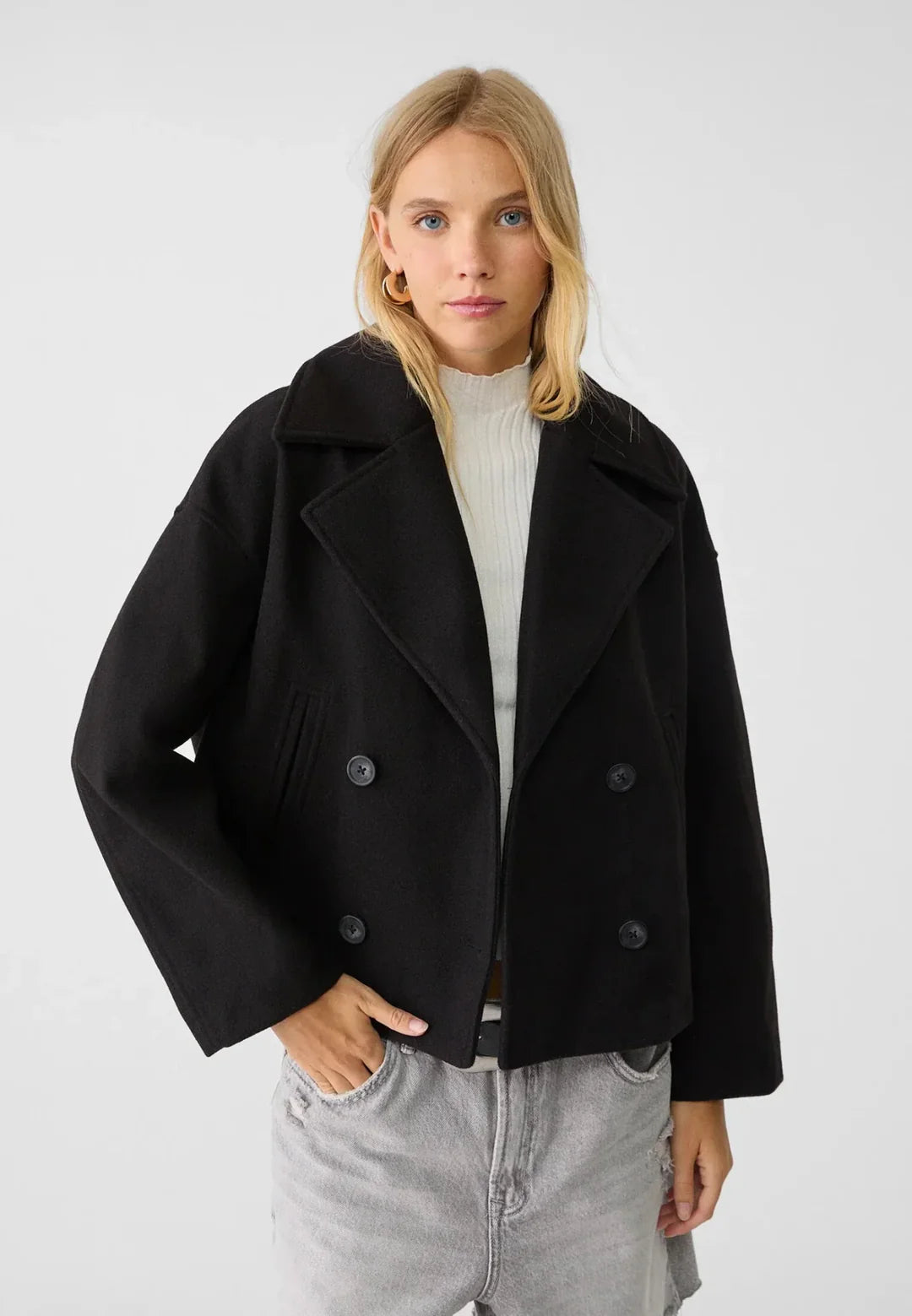 Aveline Cropped Double-Breasted Wool-Blend Short Coat