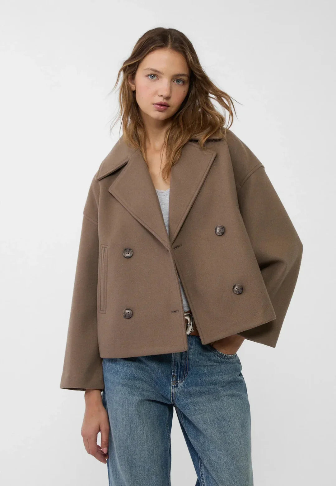 Aveline Cropped Double-Breasted Wool-Blend Short Coat