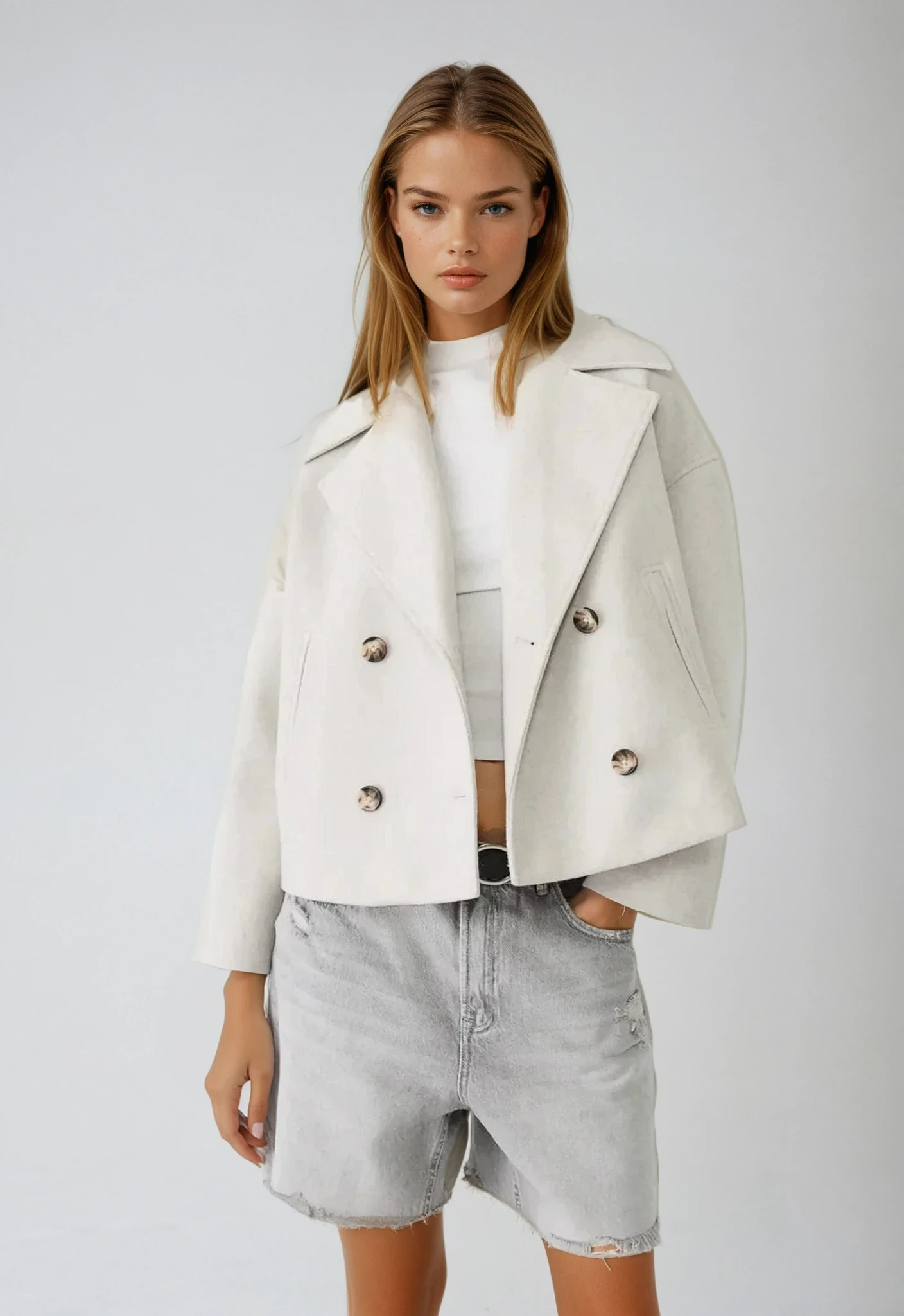 Aveline Cropped Double-Breasted Wool-Blend Short Coat